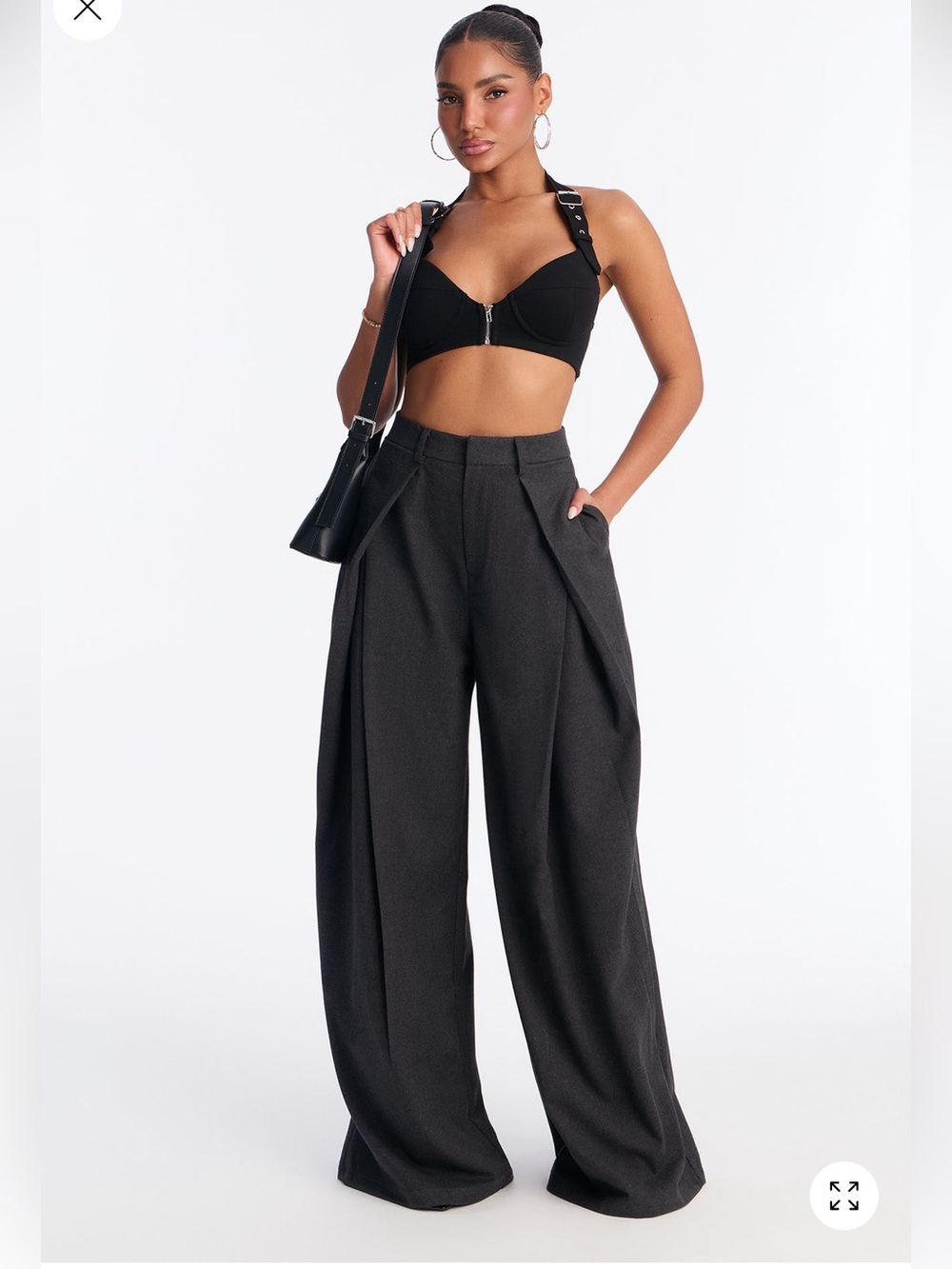 Wide Leg Pleated Trousers - charcoal